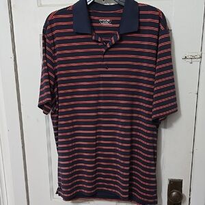 UNTUCKit Men's Navy and Orange Cronos Striped Polo Shirt XL